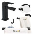 Kit Acessórios Banheiro Preto Fosco Torneira Quadrada Metal