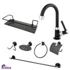 Kit Acessórios Banheiro Preto Metal Aço Inox Completo 7