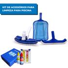 Kit Acessórios de Limpeza Para Piscina Peneira Plástica Escova Curta Aspirador Medidor de Ph E Cloro