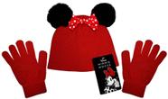 Kit Acessórios Inverno Infantil Menina Personagem Minnie Mouse - Vermelho E Preto - Disney : Touca Gorro + Luvas