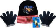 Kit Acessórios Inverno Infantil Menino Mickey Mouse Aventuras Sobre Rodas - Preto E Vermelho - Disney : Touca Gorro + Luvas
