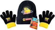 Kit Acessórios Inverno Infantil Menino Personagem Desenho Carro Carrinho Cruz Ramirez - Preto E Amarelo - Carros Disney : Touca Gorro + Luvas