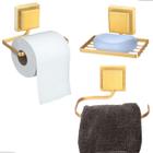 Kit Acessórios Para Banheiro Lavabo 3 Peças Luxo Dourado Fosco Arthi