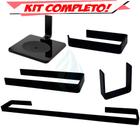 Kit Acessórios Para Banheiro Quadrado Metal 5 Peças Luxo Completo C/ Saboneteira PRETO FOSCO Cód. 6436