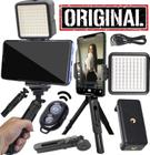Kit Acessórios Para Gravação de Vídeo Tripé de Mesa Suporte Celular + Luz de Led Selfie Makeup Profissional + Bluetooth