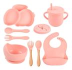 kit ALIMENTAÇÃO BEBE SILICONE 8PEÇAS PRATO TALHER COPO BABADOR