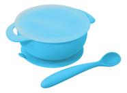 Kit Alimentação Bowl C/ Ventosa Tampa Colher Azul - Kababy