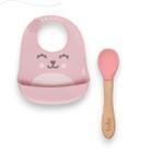 Kit alimentacao colher silicone e bambu e babador introdução alimentar infantil bebe versátil - Buba