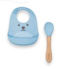 Kit alimentacao colher silicone e bambu e babador introdução alimentar infantil bebe versátil