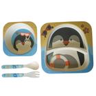 Kit alimentação infantil pinguim com 4 peças fibra de bambu.