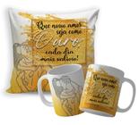 Kit almofada 30x30, caneca de 325 ml. Que nosso amor seja como ouro cada dia mais valioso. - Innovari