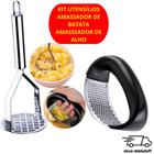 Kit Amassador de Batata e Amassador de Alho Multiuso Inox Utensilios para Cozinha Restaurante