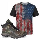Kit America Camiseta USA e Tênis Masculino Camuflado Verde