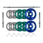 Kit Anilhas Emborrachadas 30 Kg + Barras com Presilhas