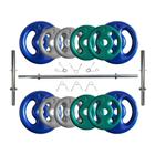 Kit Anilhas Emborrachadas 40 Kg + Barras com Presilhas