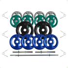 Kit Anilhas Emborrachadas 60 Kg + Barras com Presilhas