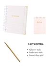 Kit Anotações Planner + Caderneta + Caneta Chique Dourada