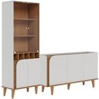 Kit Aparador Buffet Bar Living com Cristaleira Adega Julia C04 Off White Matte Freijó - Lyam Decor