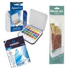 Kit Aquarela Pastilha 24 Cores + Bloco Canson + 5 Pinceis