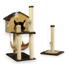 Kit Arranhador Para Gato Sisal Casa com Rede + Poste Cara de Gato - MIUPET STORE