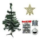 Kit Arvore De Natal 60cm Estrela Ponteira Bola Prata Deco