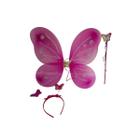 kit asa tiara varinha borboleta led fantasia carnaval pink