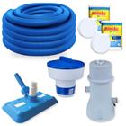 Kit Aspirador Esfera para Piscinas + Mangueira 38mm 10m+ Filtro 110v 3600l/H+ Clorador Flutuante+ Pastilha Cloro Roseflex