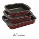 Kit Assadeira 3 Peças Antiaderente Ergonômica Doméstico Fácil Desenformar Retangular Dura Conjunto