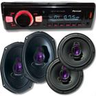 Kit Automotivo Rádio MP3 Player Bluetooth 2 USB + 2 Alto-Falantes de 6 Pol e 2 Alto-Falantes 6x9