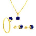 Kit Azul Safira Banhado Ouro 18k - KIT16483