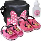 Kit Babuche Sandália Com Mochila Garrafinha Minnie Rosa