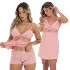 Kit Baby Doll + Camisola Amamentação Pós Parto Maternidade Abre Fácil Com Renda Gestante Grávida