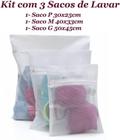 Kit Bag Limp Protetor P/ Lavar Roupas Com 3 Sacos P, M e G