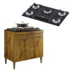 Kit Balcão Cooktop Sevilha 2 Portas Rovere com Fogão Cooktop 5 Bocas Chamalux