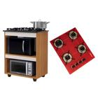 Kit Balcão para Cooktop Cozinha Kaiki Turim com Fogão Cooktop 4 Bocas Vermelho Trempe Aramada