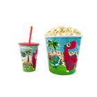 Kit Balde De Pipoca E Copo C/ Canudo Infantil Design Estampado Divertido Cinema Em Casa Filme Séries - Usual Utilidades