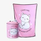 Kit Balde de Pipoca+Manta I Love Cats (Eu amo gatos) Rosa ZonaCriativa