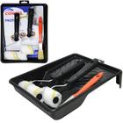 Kit bandeja de pintura com píncel / trincha + 2 rolo de lã de carneiro cabo metal/plástico