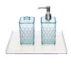 Kit bandeja decorativa cristal para recepção lavabo dispenser álcool gel sabão líquido porta algodão