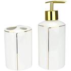 Kit Banheiro 2 Peças Porcelana Dispenser Sabonete Líquido E Porta Escova Branco Fio De Ouro Wincy - Wincy Home