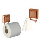 Kit Banheiro 2 Peças Suporte Porta Papel Higiênico Cabide Gancho Duplo Multiuso Ventosa Rose Gold - Future