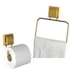 Kit Banheiro 2 Peças Toalheiro Argola 18cm Suporte Porta Papel Higiênico Ventosa Dourado - Future