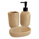 Kit Banheiro 3 Peças de Cerâmica Texturizado Porta Sabonete Liquido Saboneteira Porta Escova