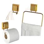 Kit Banheiro 3 Peças Toalheiro Argola 18cm Suporte Porta Papel Higiênico Gancho Duplo Ventosa Dourado - Future