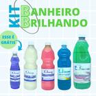 Kit banheiro brilhando - cloro gel 1l + sabao multiuso 1l + desinfetante 2l+ removedor rosa 1l+ alcool 500ml