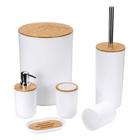 Kit Banheiro Conjunto Completo Lixeira 6 Peças Bambu Branco