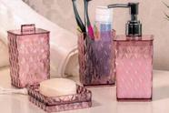 Kit Banheiro Cristal Transparente Rosa 4 Peças Linha Glamour Plasutil