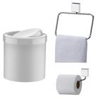 Kit Banheiro Inox Porta Toalha Argola + Papeleira + Lixeira Basculante 5l - Future