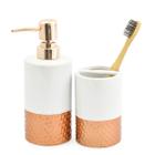 Kit banheiro Lavabo 2 Peças Branco Base Trama Dourada