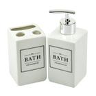 Kit Banheiro Lavabo 2 Peças Branco Quadrado Dispenser Bath